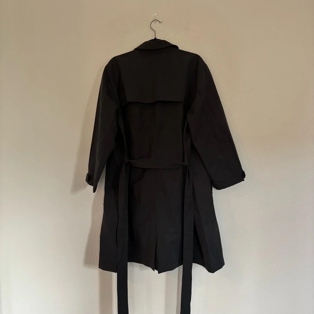 Old Navy Petite XL Water Resistant Tie Belt Trench Coat Panther Dark Gray - Picture 7 of 10